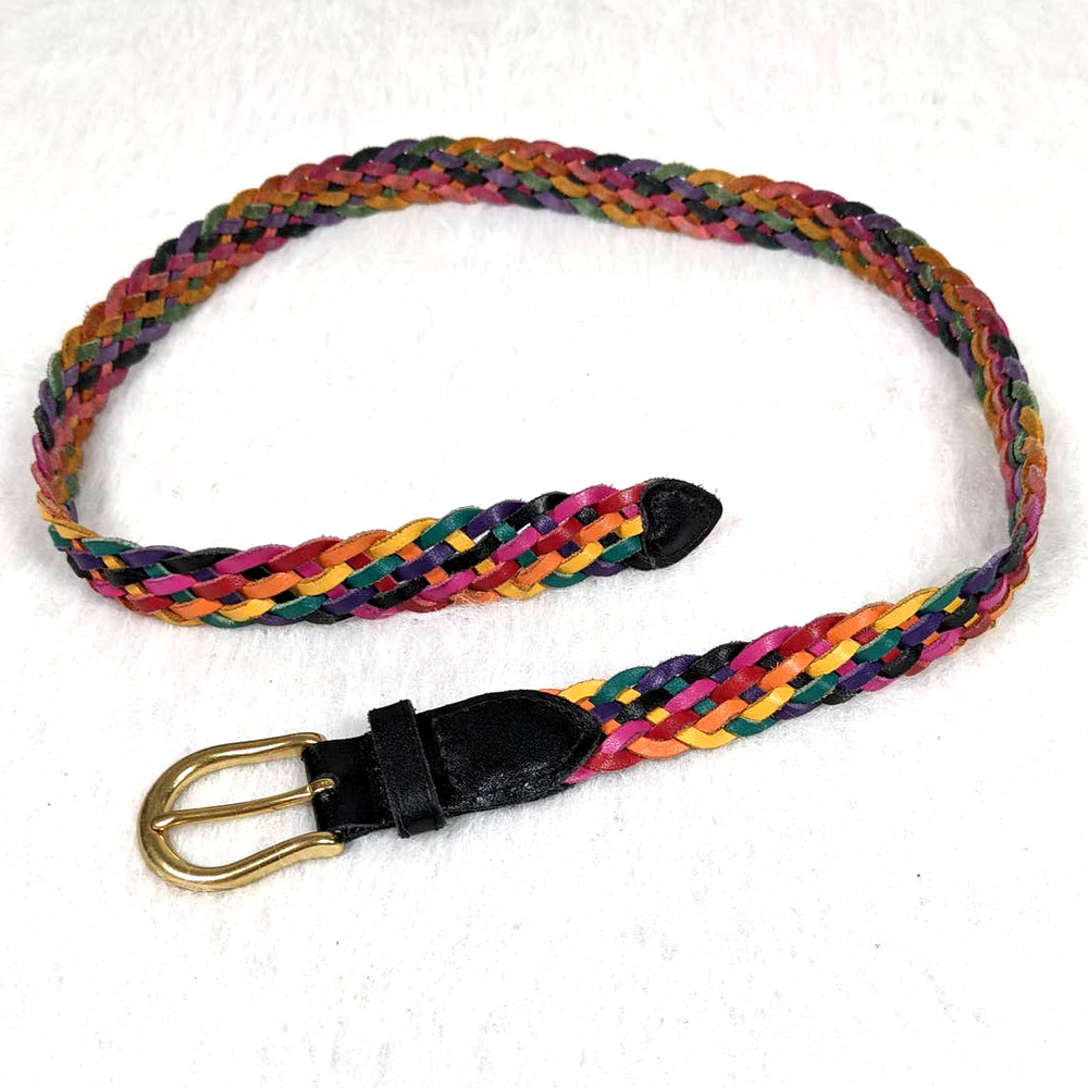 Rainbow Braided Genuine Leather Belt Med/Lg